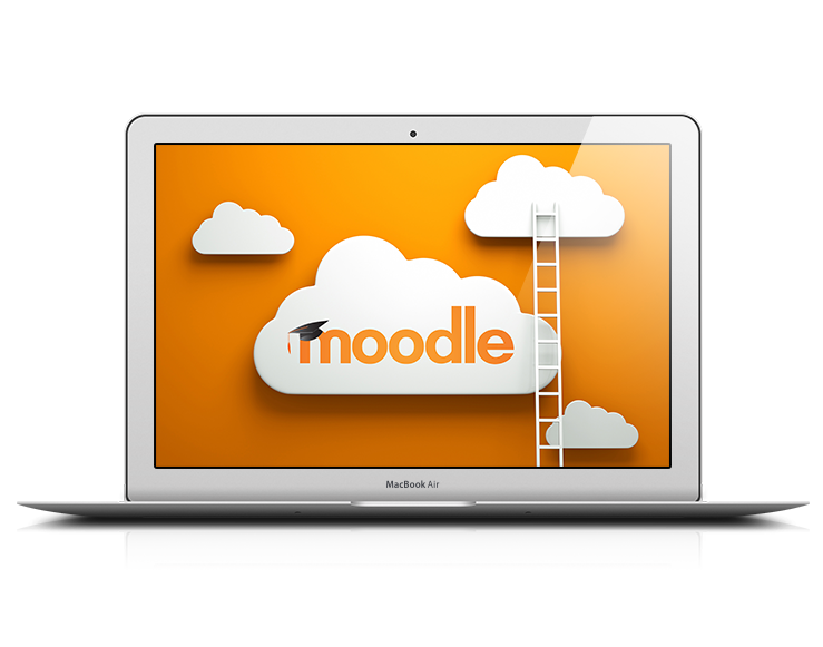 Moodle logo displayed on a laptop
